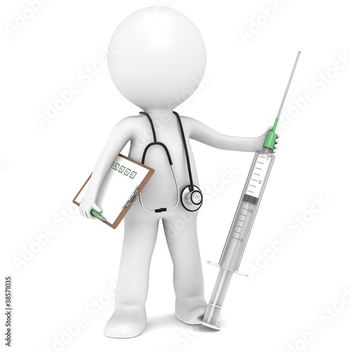 Illustration: 3D little human character The Doctor with a Syringe. 3D little human character The Doctor with a Syringe.