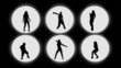 6 silhouettes dancing. Backlight.