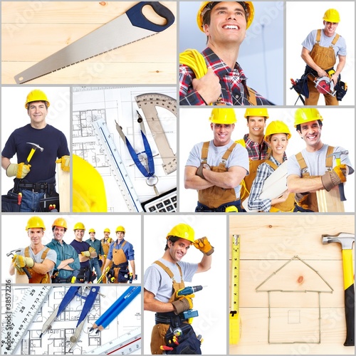 Photo: Industrial workers. Construction. Industrial workers. Construction.