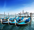 Gondolas on Grand Canal and San Giorgio Maggiore church in Venic