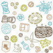 Sewing Kit Doodles - hand drawn design elements in vector