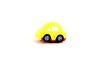 Little yellow toy car appear from left, rides and stops