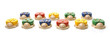 wooden bugs toys on white background