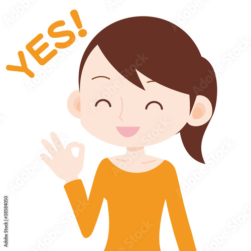 Illustration: 女性 上半身 同意する YES 女性 上半身 同意する YES