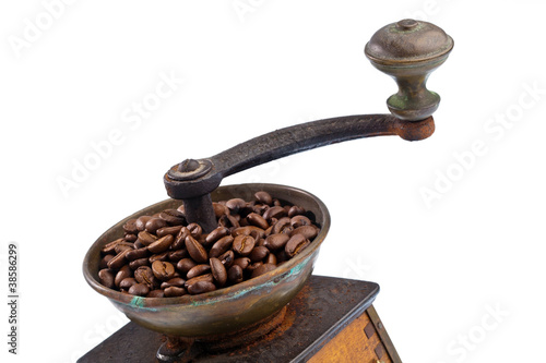 Photo: Kaffee. Kaffeebohnen und Kaffeemühle Kaffee. Kaffeebohnen und Kaffeemühle