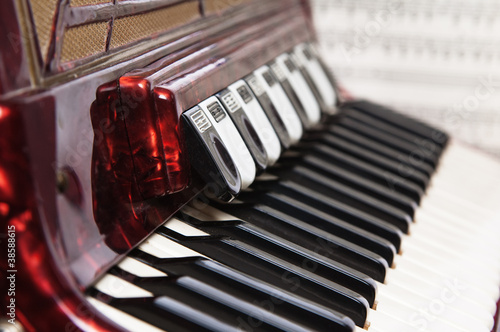 Photo: Red accordion, close up Red accordion, close up