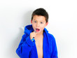 Boy Brushing Teeth, Molars with Mouth Open