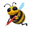 3d Bee with a big red pencil