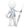 3D little human character The Doctor with a Syringe.