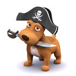 3d Dog in pirate hat with cutlass