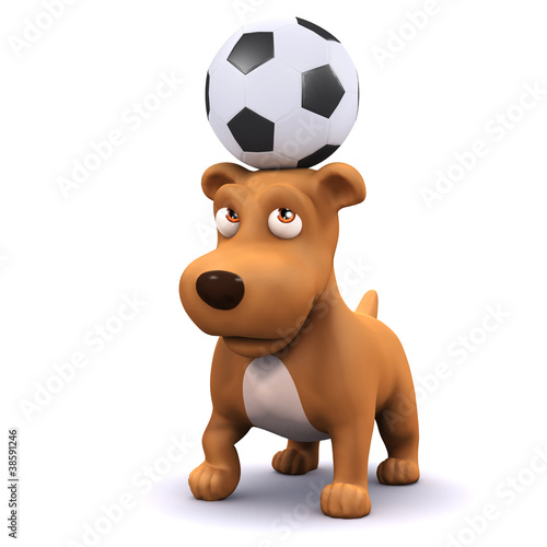 Illustration: 3d Dog balances a football on his head 3d Dog balances a football on his head