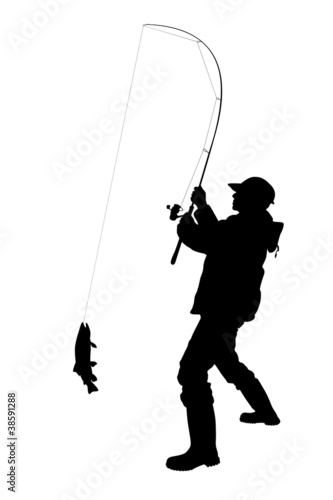 Illustration: fisherman catching a fish fisherman catching a fish