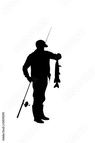 Illustration: fisherman catching a pike fisherman catching a pike