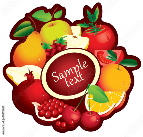 Vector: banner with fruit in a circle and place for text banner with fruit in a circle and place for text
