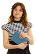 Woman - adult student with a book on white background