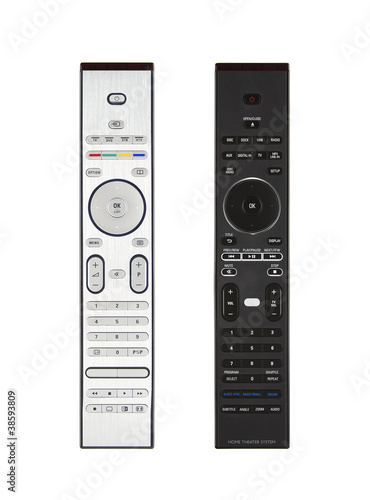 Photo: Set of two remote controls isolated on white background Set of two remote controls isolated on white background