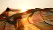 Video: woman against sky and sun has hold thin shawl which waves woman against sky and sun has hold thin shawl which waves