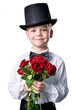 handsome boy in classic suit with flowers isolated on white