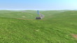 Roller brush painting a road on the grassy hills