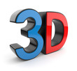 3D symbol of stereoscopic cinema. Icon isolated on white backgro