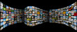 Abstract multimedia background made by different images bent.