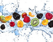 Fresh fruits in water splash, isolated on white background