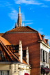 Building in Bruges with church spire Building in Bruges with church spire