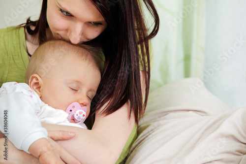 Photo: tired baby and mom tired baby and mom