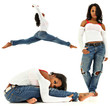 Beautiful Young Black Woman Dancing, Stretching, Walking over Wh