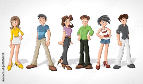 Vector: Group cartoon people. Teenagers. Group cartoon people. Teenagers.