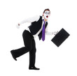 mime with hand luggage running