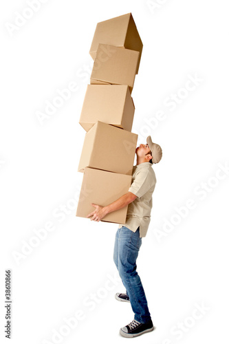 Photo: Deliveryman carrying boxes Deliveryman carrying boxes