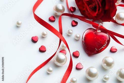 Photo: art valentines greeting card with red roses petals and jewelry art valentines greeting card with red roses petals and jewelry