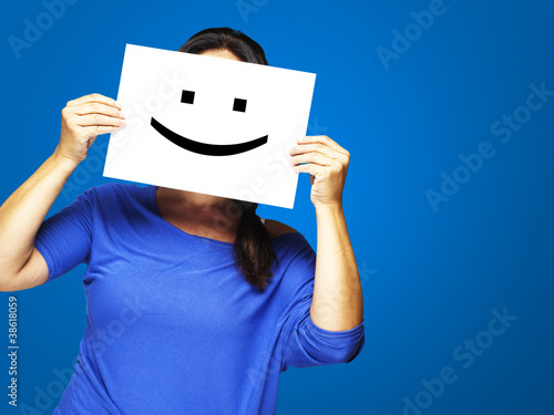 Foto: woman with happy emoticon woman with happy emoticon