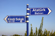 Direction signs on a post in Kemer, Turkey