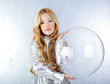 Astronaut girl with silver uniform and glass helmet Astronaut girl with silver uniform and glass helmet