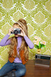 hip retro little girl shooting photo on vintage camera hip retro little girl shooting photo on vintage camera