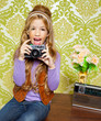 hip retro little girl shooting photo on vintage camera hip retro little girl shooting photo on vintage camera