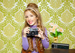 hip retro little girl shooting photo on vintage camera hip retro little girl shooting photo on vintage camera