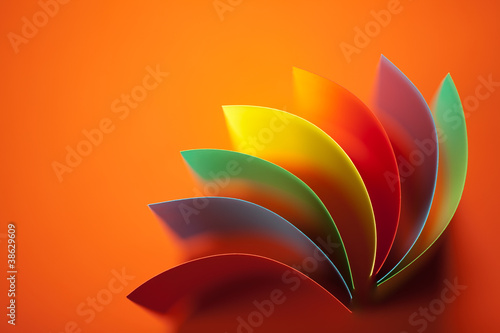 Photo: detail of curved, colored sheets of paper detail of curved, colored sheets of paper