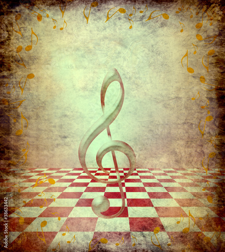 Illustration: Fondo per musica, con chiave di sol e texture grunge. Fondo per musica, con chiave di sol e texture grunge.