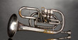old trumpet on gray background