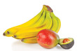 Fresh avocado, mango and bunch of bananas