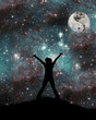 Man in front of moon with the sign of the yin and yang