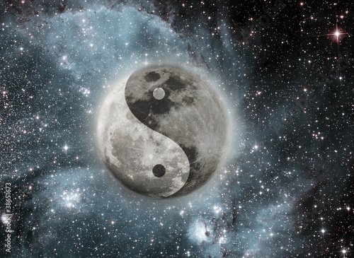 Illustration: Moon with a sign of yin and yang Moon with a sign of yin and yang