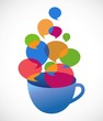 coffee cup with speech bubbles