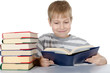 The boy reads the book isolated on white