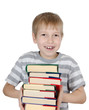 The boy reads the book isolated on white