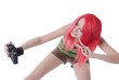Red-hair young girl with photocamera isolated on white Red-hair young girl with photocamera isolated on white