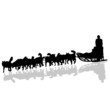 dogs pulling a sled in black vector silhouette